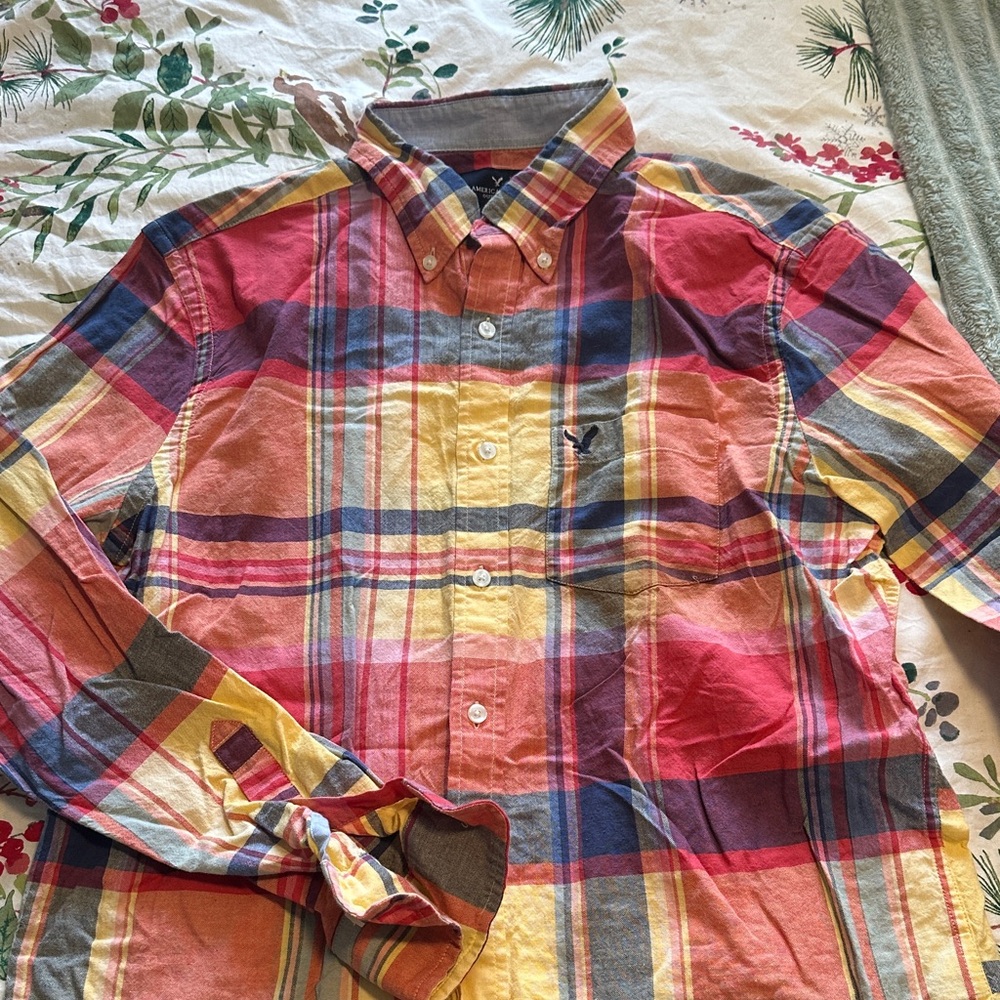 American Eagle Outfitters Red and Yellow Plaid Shirt
